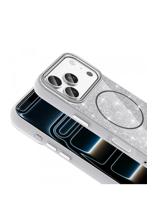 Apple iPhone 17 Pro Max Kılıf M-safe Şarj Özellikli Parlayan Simli Zore Okso Kapak