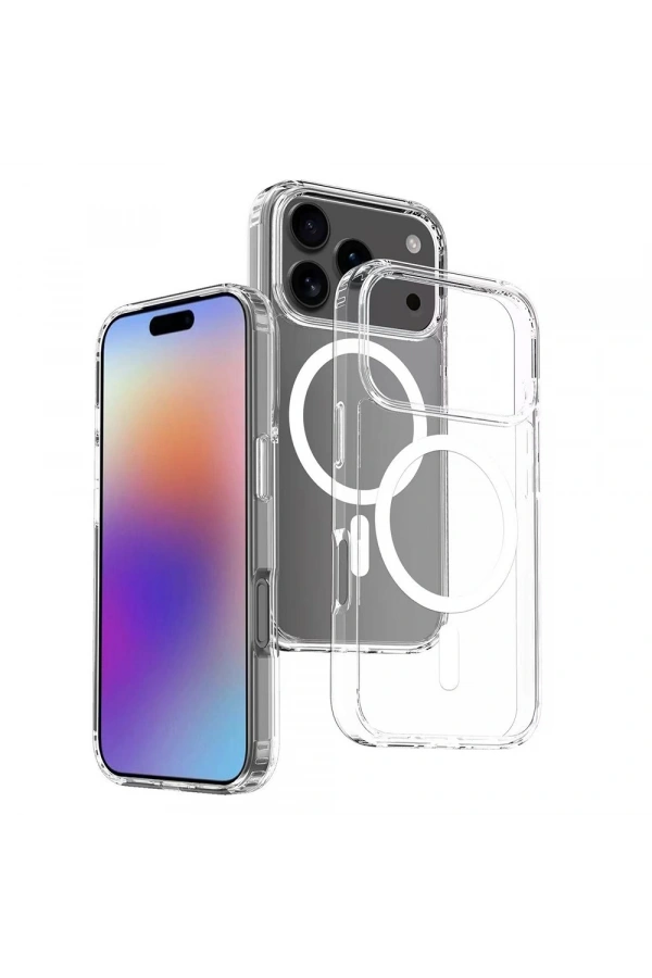 Apple iPhone 17 Pro Max Kılıf M-safe Şarj Özellikli Şeffaf Sert PC Zore Embos Kapak