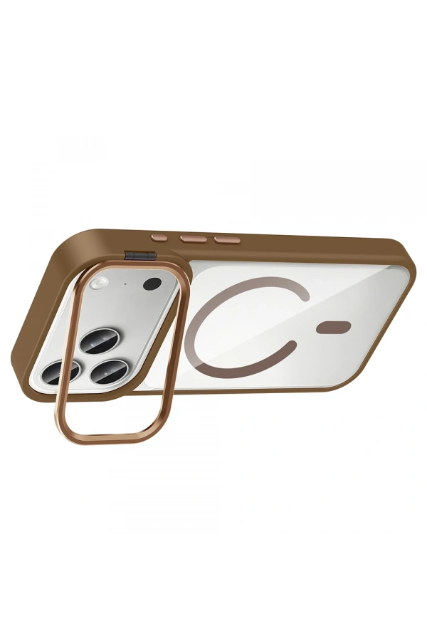 Apple iPhone 17 Pro Max Kılıf Standlı ve Kamera Lens Hediyeli M-Safe Şarj Özellikli Zore Etro Kapak