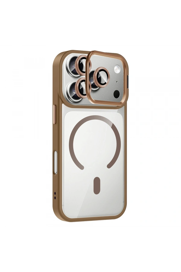 Apple iPhone 17 Pro Max Kılıf Standlı ve Kamera Lens Hediyeli M-Safe Şarj Özellikli Zore Etro Kapak
