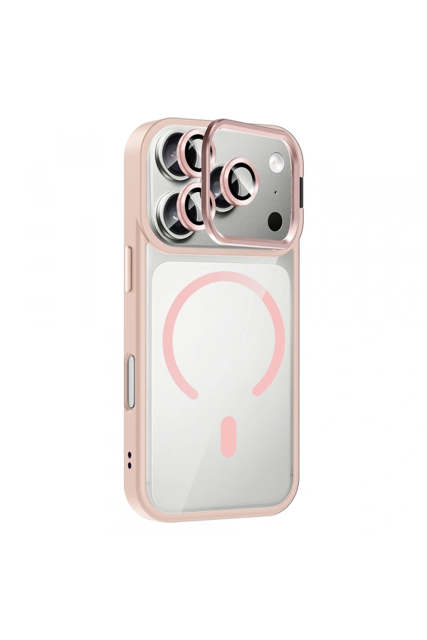 Apple iPhone 17 Pro Max Kılıf Standlı ve Kamera Lens Hediyeli M-Safe Şarj Özellikli Zore Etro Kapak