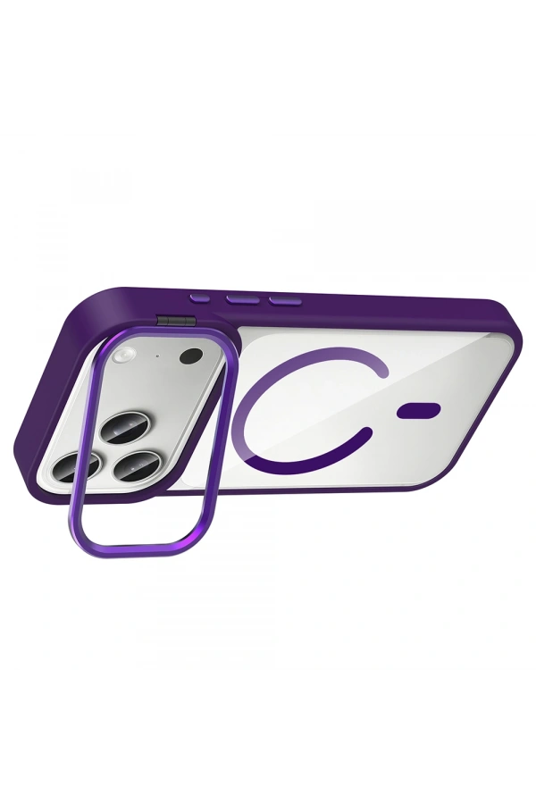Apple iPhone 17 Pro Max Kılıf Standlı ve Kamera Lens Hediyeli M-Safe Şarj Özellikli Zore Etro Kapak