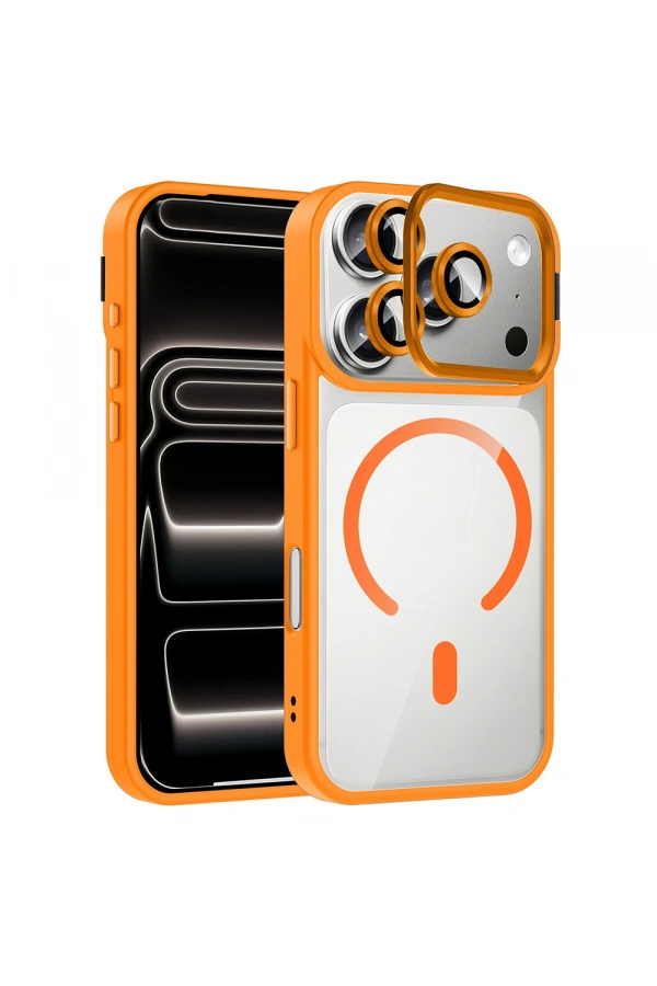Apple iPhone 17 Pro Max Kılıf Standlı ve Kamera Lens Hediyeli M-Safe Şarj Özellikli Zore Etro Kapak