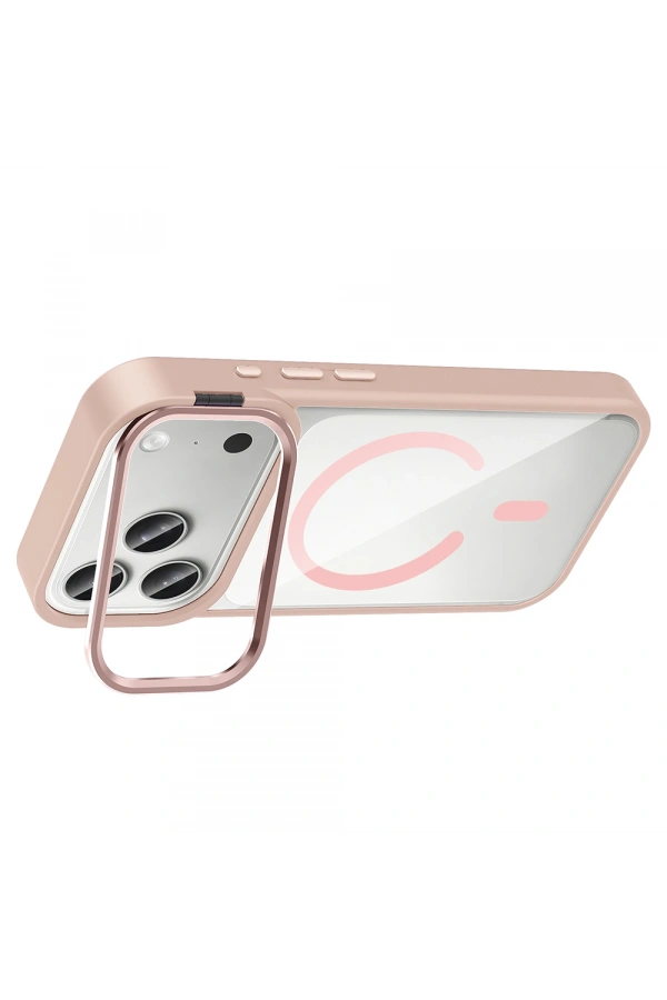 Apple iPhone 17 Pro Max Kılıf Standlı ve Kamera Lens Hediyeli M-Safe Şarj Özellikli Zore Etro Kapak
