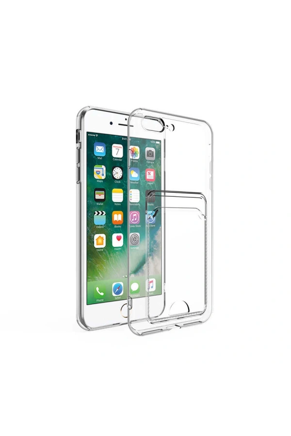 Apple iPhone 7 Kılıf Kartlıklı Şeffaf Zore Setra Clear Silikon Kapak