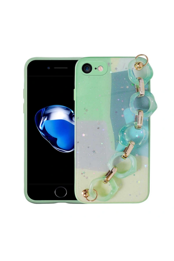 Apple iPhone 7 Kılıf Simli Desenli El Askılı Tutacaklı Zore Elsa Silikon Kapak