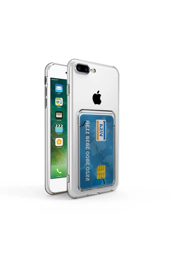Apple iPhone 7 Plus Kılıf Kartlıklı Şeffaf Zore Setra Clear Silikon Kapak