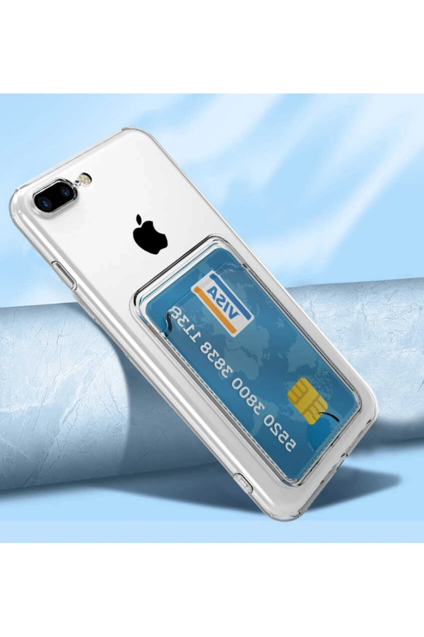 Apple iPhone 7 Plus Kılıf Kartlıklı Şeffaf Zore Setra Clear Silikon Kapak