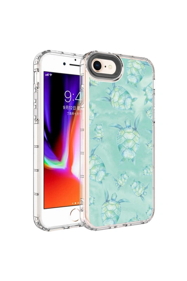 Apple iPhone 8 Kılıf Kamera Korumalı Renkli Desenli Sert Silikon Zore Korn Kapak
