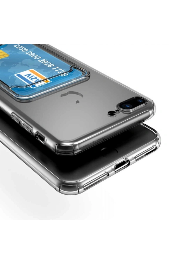 Apple iPhone 8 Kılıf Kartlıklı Şeffaf Zore Setra Clear Silikon Kapak