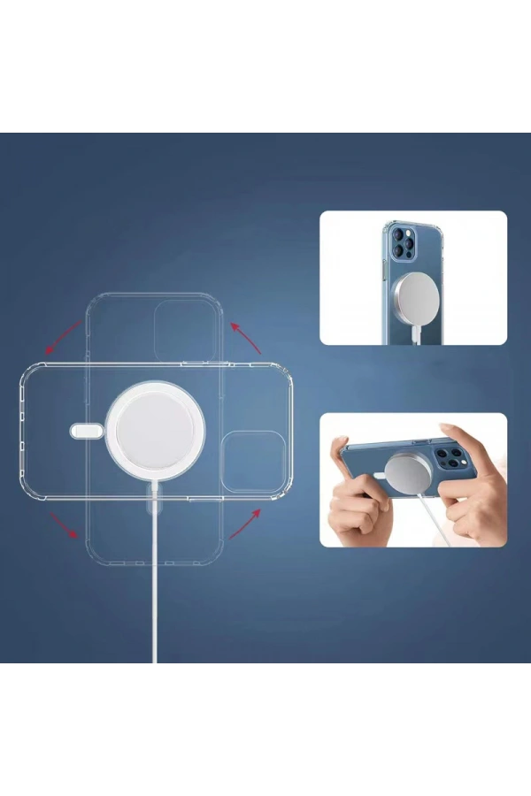 Apple iPhone 8 Kılıf M-safe Şarj Özellikli Şeffaf Sert PC Zore Embos Kapak