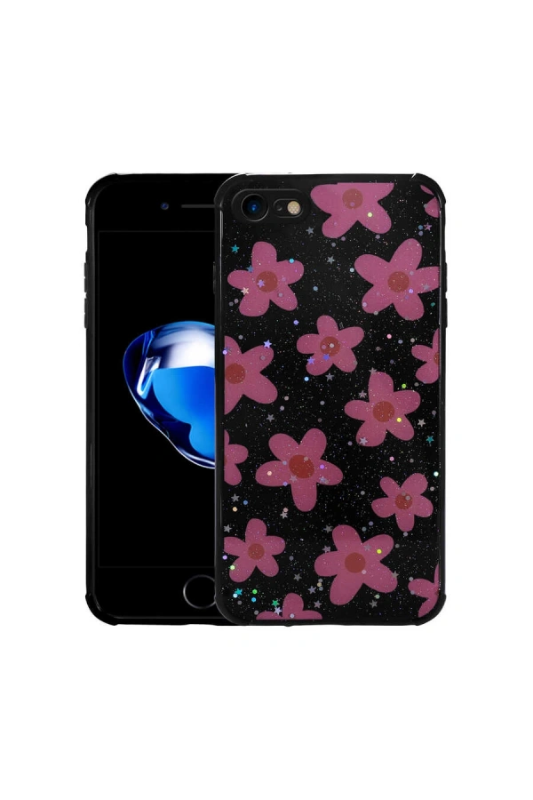 Apple iPhone 8 Kılıf Simli Desenli Kamera Korumalı Parlak Zore Popy Kapak
