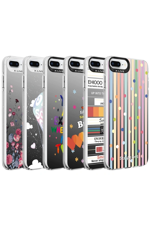 Apple iPhone 8 Plus Kılıf Desenli Zore Silver Sert Kapak