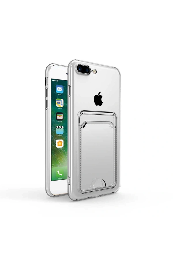 Apple iPhone 8 Plus Kılıf Kartlıklı Şeffaf Zore Setra Clear Silikon Kapak