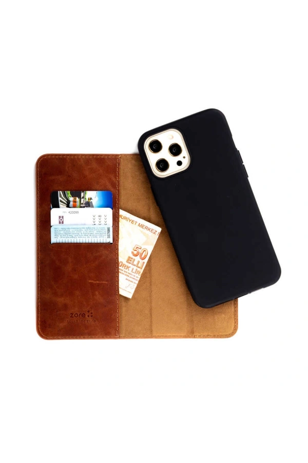 Apple iPhone SE 2022 Kılıf Zore Hakiki Deri Multi Cüzdan Kılıf