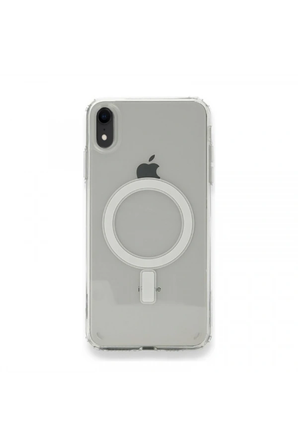 Apple iPhone XR 6.1 Kılıf M-safe Şarj Özellikli Şeffaf Sert PC Zore Embos Kapak