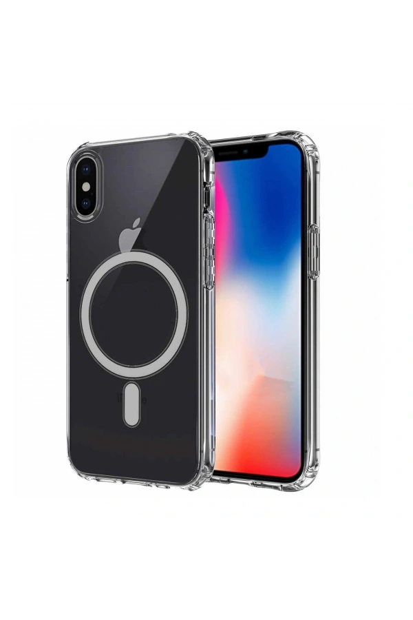 Apple iPhone XS Max 6.5 Kılıf M-safe Şarj Özellikli Şeffaf Sert PC Zore Embos Kapak