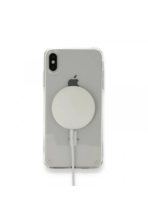 Apple iPhone XS Max 6.5 Kılıf M-safe Şarj Özellikli Şeffaf Sert PC Zore Embos Kapak