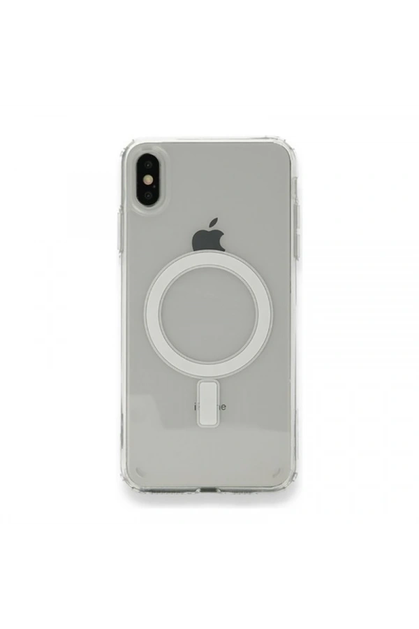 Apple iPhone XS Max 6.5 Kılıf M-safe Şarj Özellikli Şeffaf Sert PC Zore Embos Kapak