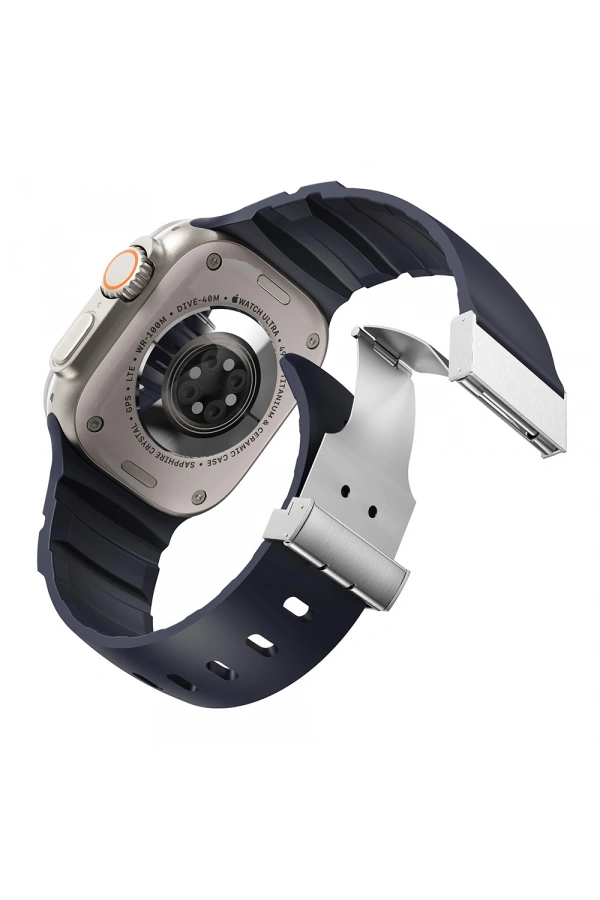 Apple Watch 10 46mm Zore KRD-145 Metal Tokalı Silikon Kordon