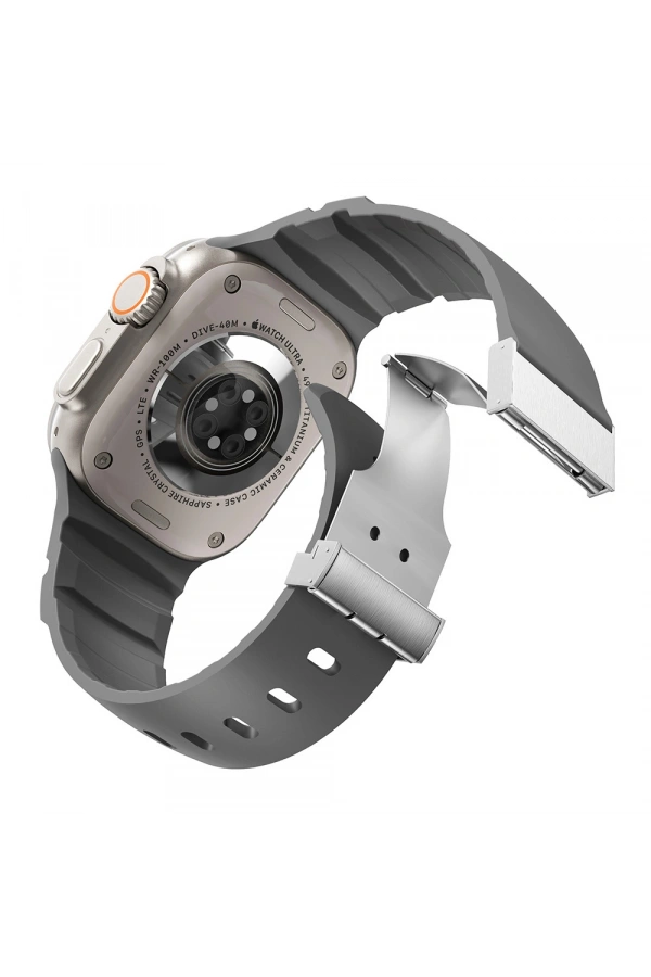 Apple Watch 10 46mm Zore KRD-145 Metal Tokalı Silikon Kordon