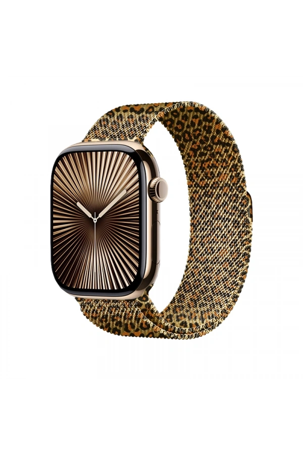 Apple Watch 42mm Zore KRD-01 Leopar Desenli Metal Kordon