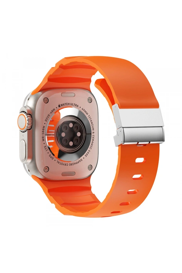Apple Watch 42mm Zore KRD-145 Metal Tokalı Silikon Kordon