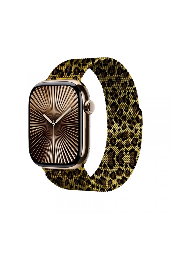 Apple Watch 44mm Zore KRD-01 Leopar Desenli Metal Kordon
