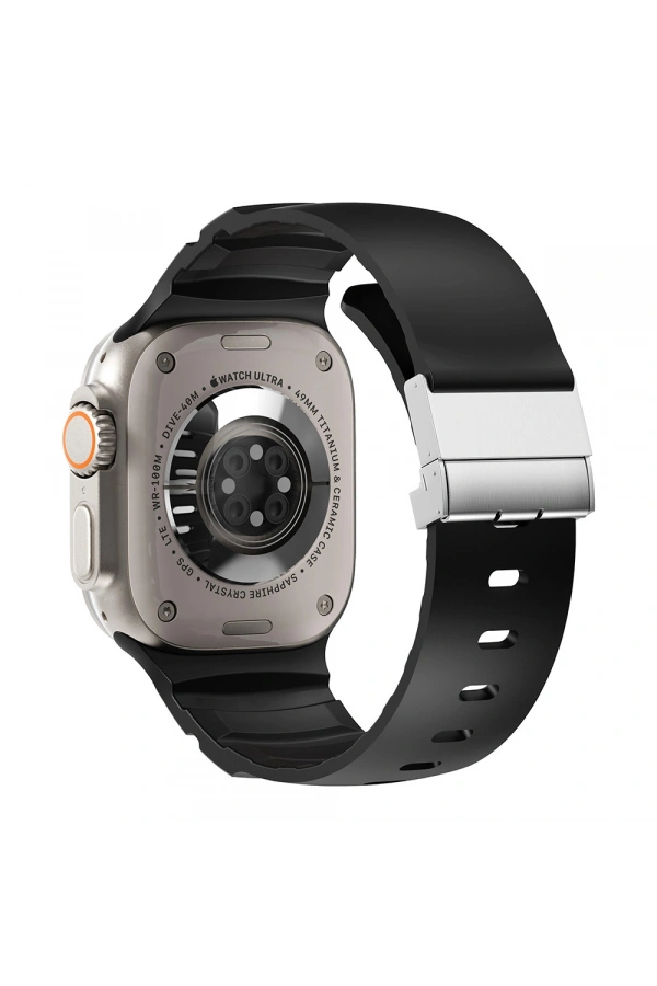 Apple Watch 44mm Zore KRD-145 Metal Tokalı Silikon Kordon
