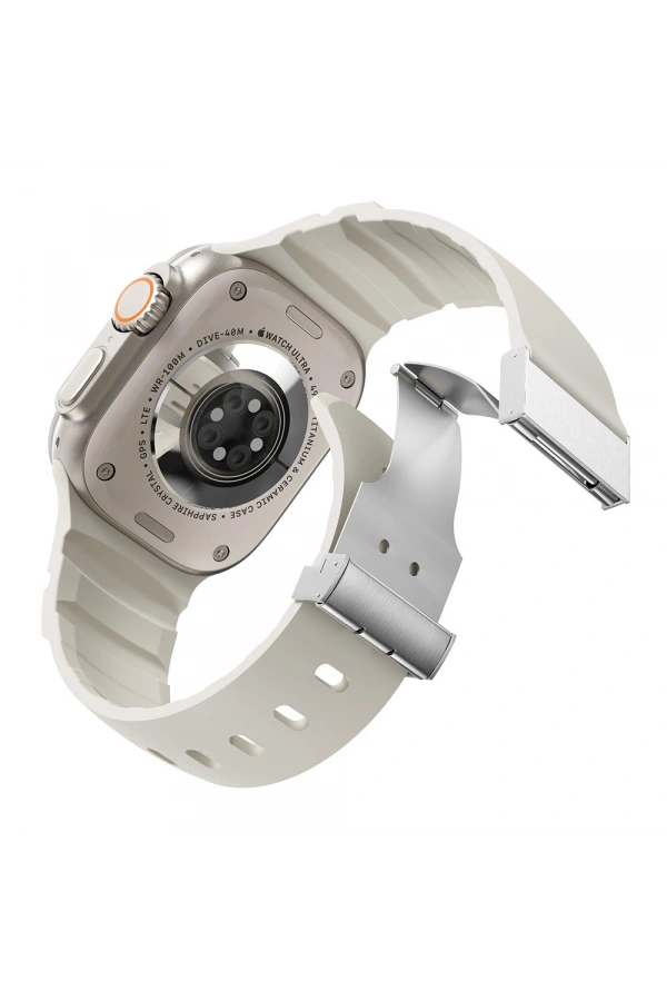 Apple Watch 44mm Zore KRD-145 Metal Tokalı Silikon Kordon