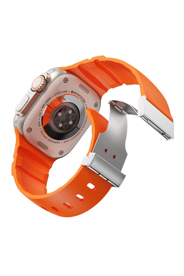 Apple Watch 44mm Zore KRD-145 Metal Tokalı Silikon Kordon