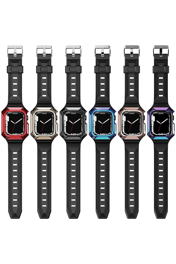 Apple Watch 44mm Zore KRD-88 Sert PC Kasa Koruyuculu Silikon Kordon