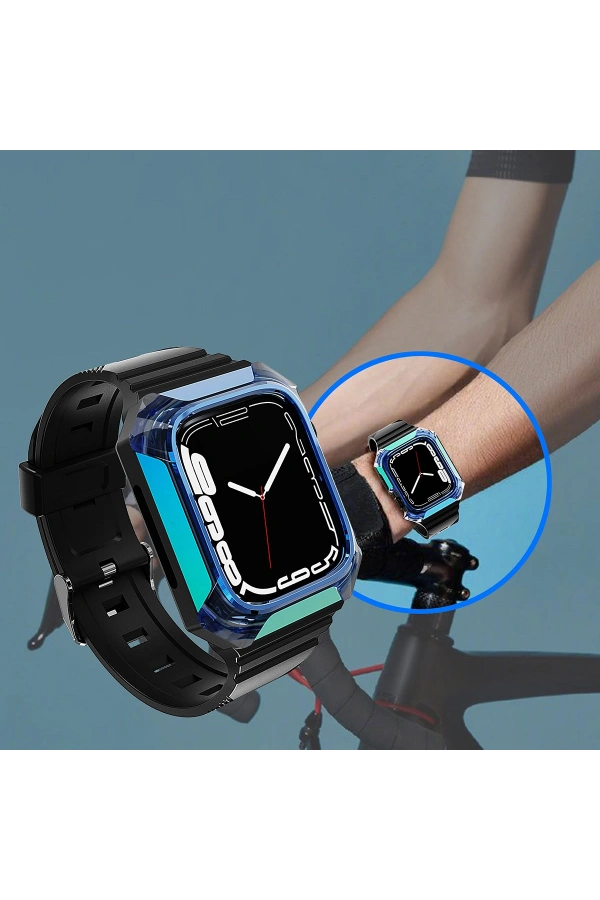 Apple Watch 7 41mm Zore KRD-88 Sert PC Kasa Koruyuculu Silikon Kordon