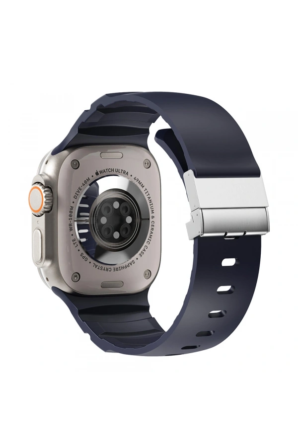 Apple Watch 7 45mm Zore KRD-145 Metal Tokalı Silikon Kordon