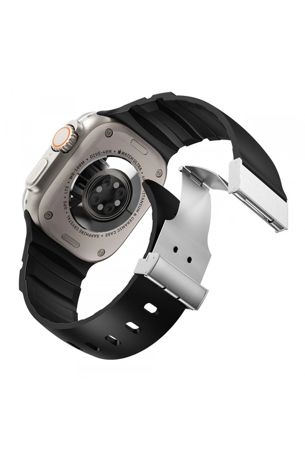 Apple Watch 7 45mm Zore KRD-145 Metal Tokalı Silikon Kordon