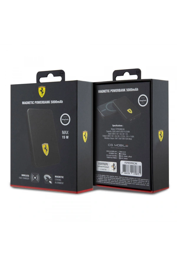 Ferrari Led Işıklı Göstergeli M-safe Magnetik Orjinal Lisanslı Powerbank 5000 Mah