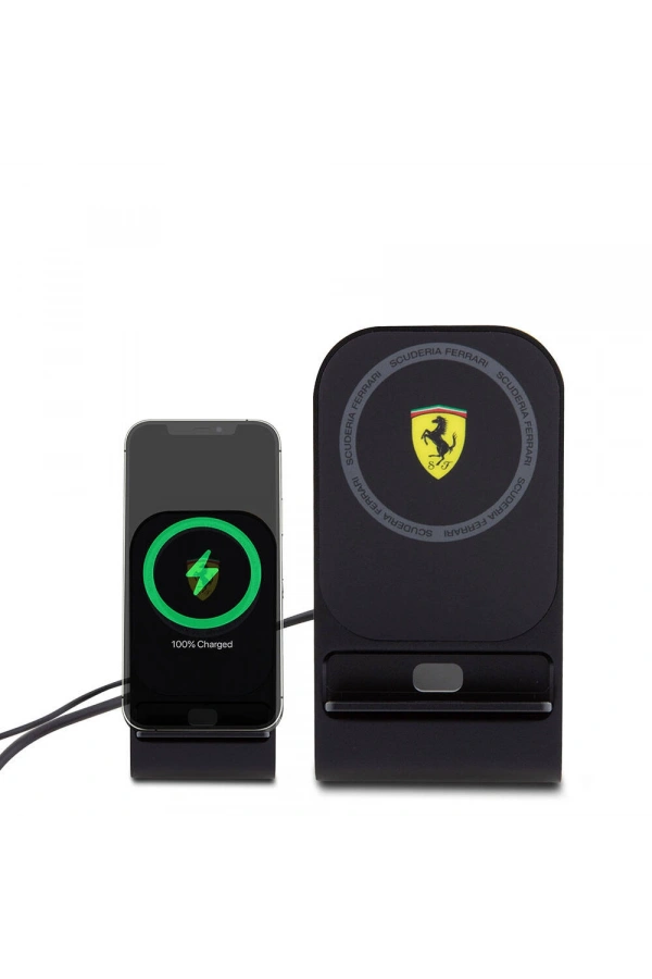 Ferrari Orjinal Lisanslı Katlanabilir Baskılı Shield Logolu Standlı Magnetik Kablosuz Şarj Standı