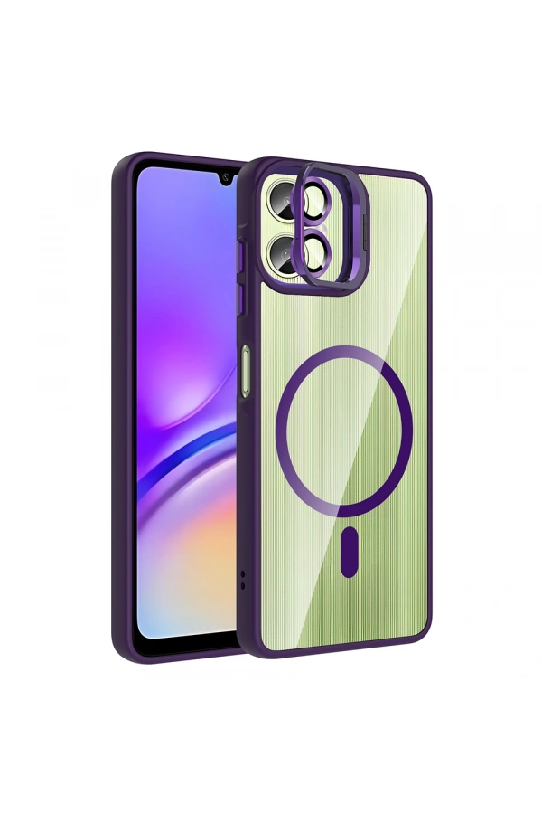 Galaxy A06 Kılıf Standlı ve Kamera Lens Hediyeli M-Safe Şarj Özellikli Zore Etro Kapak