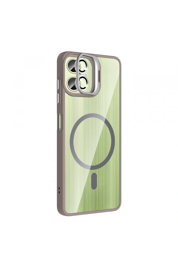 Galaxy A06 Kılıf Standlı ve Kamera Lens Hediyeli M-Safe Şarj Özellikli Zore Etro Kapak