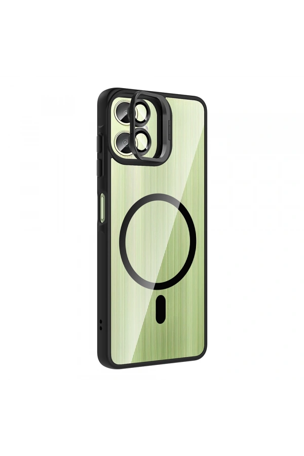 Galaxy A06 Kılıf Standlı ve Kamera Lens Hediyeli M-Safe Şarj Özellikli Zore Etro Kapak