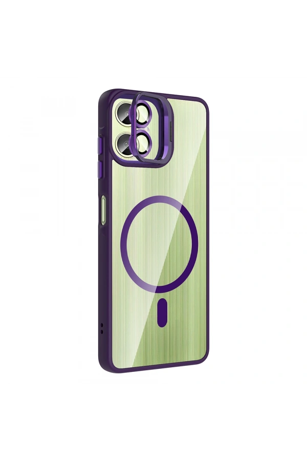 Galaxy A06 Kılıf Standlı ve Kamera Lens Hediyeli M-Safe Şarj Özellikli Zore Etro Kapak