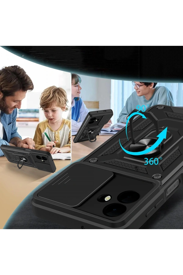 Galaxy A07 Kılıf Magnetik Standlı Kamera Korumalı Zore Sürgülü Vega Kapak