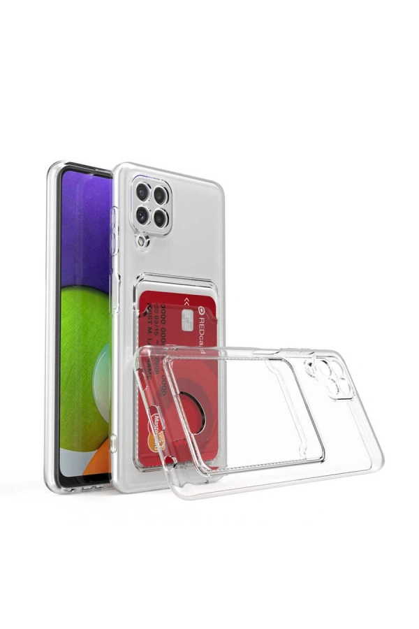 Galaxy A12 Kılıf Kartlıklı Şeffaf Zore Setra Clear Silikon Kapak