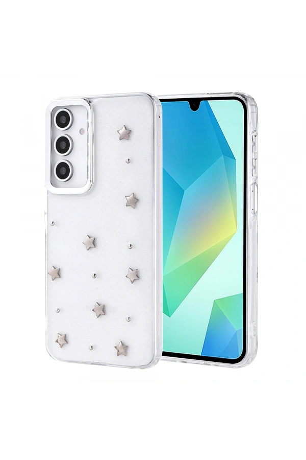 Galaxy A16 Kılıf Airbag Tasarımlı Simli Şeffaf Zore Kutup Kapak