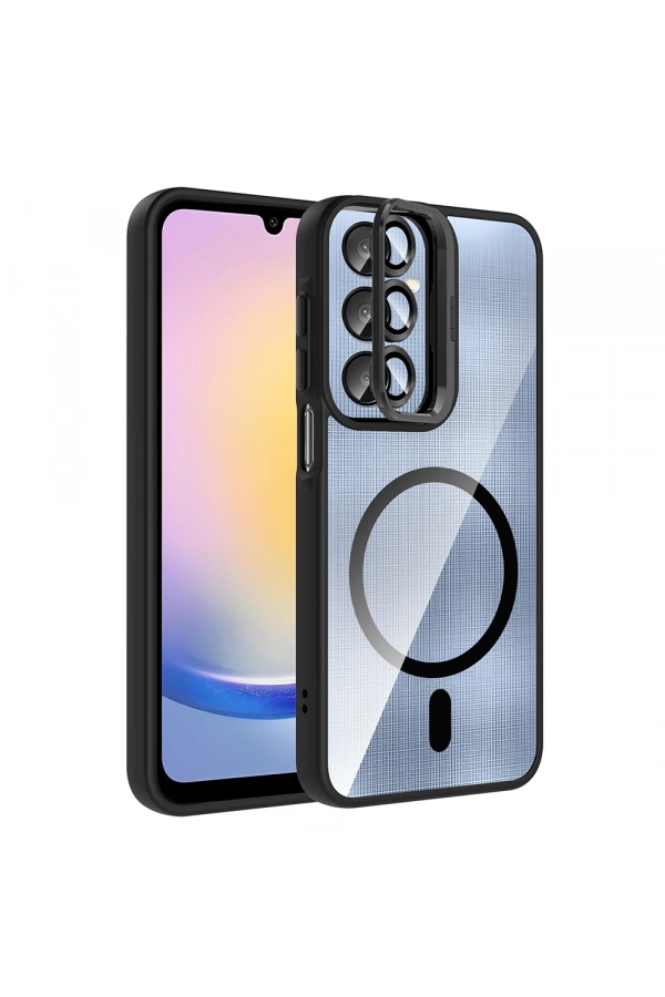 Galaxy A16 Kılıf Standlı ve Kamera Lens Hediyeli M-Safe Şarj Özellikli Zore Etro Kapak
