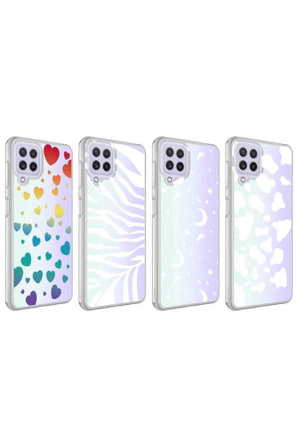 Galaxy A22 4G Kılıf Zore M-Blue Desenli Kapak