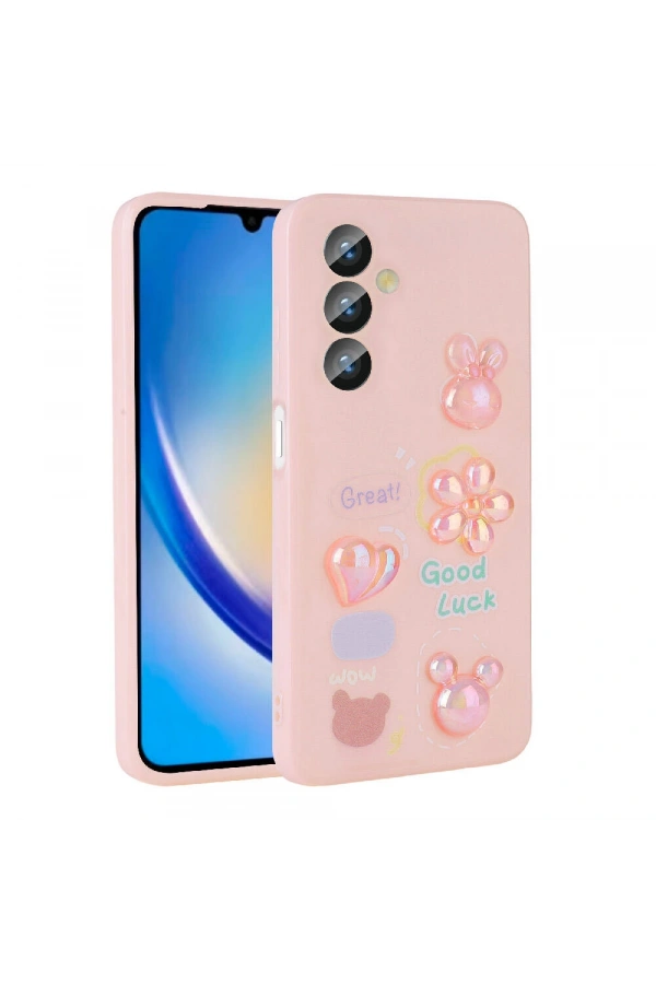 Galaxy A34 Kılıf Kabartma Figürlü Parlak Zore Toys Silikon Kapak