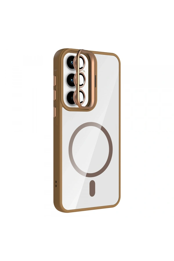 Galaxy A35 Kılıf Standlı ve Kamera Lens Hediyeli M-Safe Şarj Özellikli Zore Etro Kapak