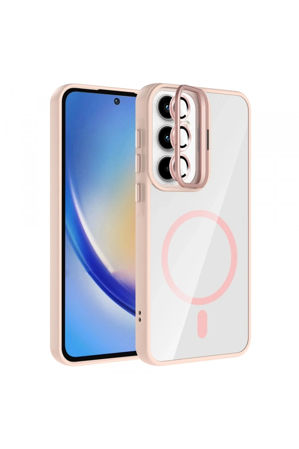 Galaxy A55 Kılıf Standlı ve Kamera Lens Hediyeli M-Safe Şarj Özellikli Zore Etro Kapak
