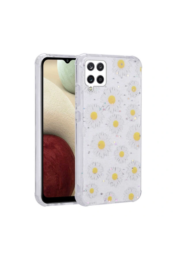 Galaxy M12 Kılıf Simli Desenli Kamera Korumalı Parlak Zore Popy Kapak